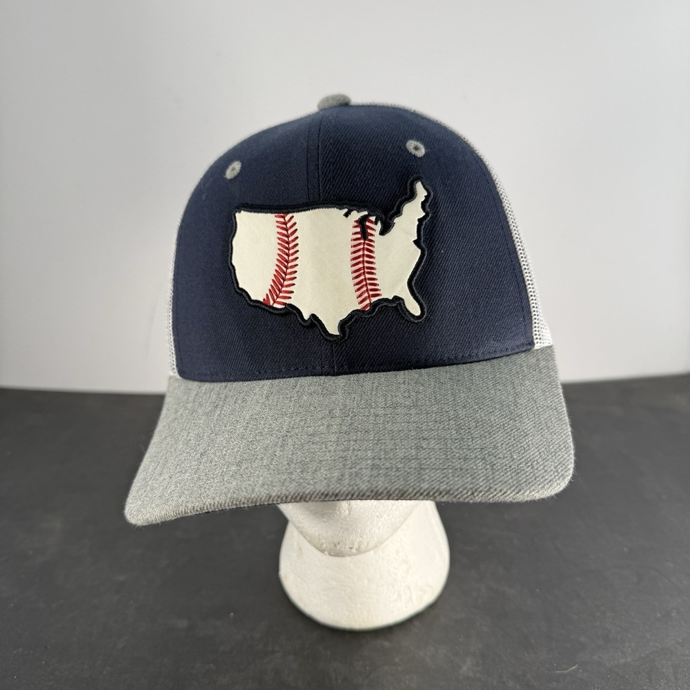 Baseball SM Snapback Mens Mesh Baseball Cap Adjustable USA Blue Red White Gray - Picture 2 of 8